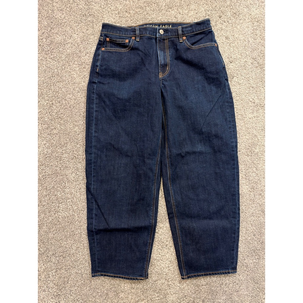 American Eagle Jeans Womens 6 Blue Barrel High Rise Stretch Dark Wash Tapered